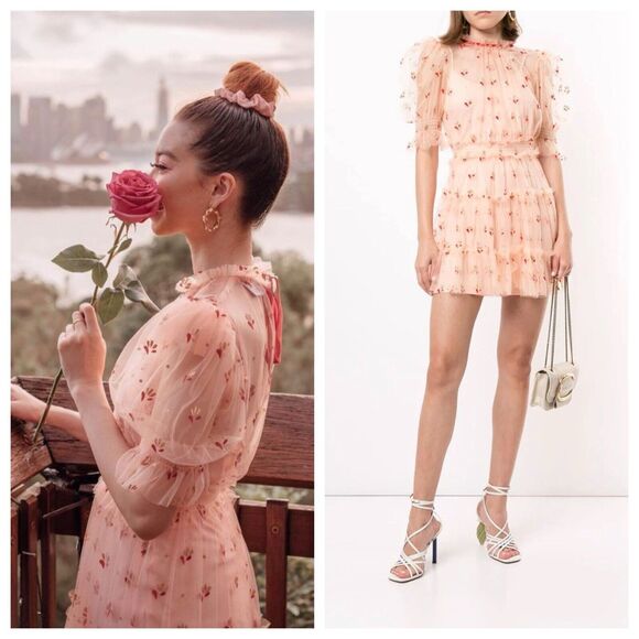 ALICE MCCALL Cowboy Tears Peach Orange Pink Tulle Ruffle Mini Dress US 0 - Picture 1 of 7